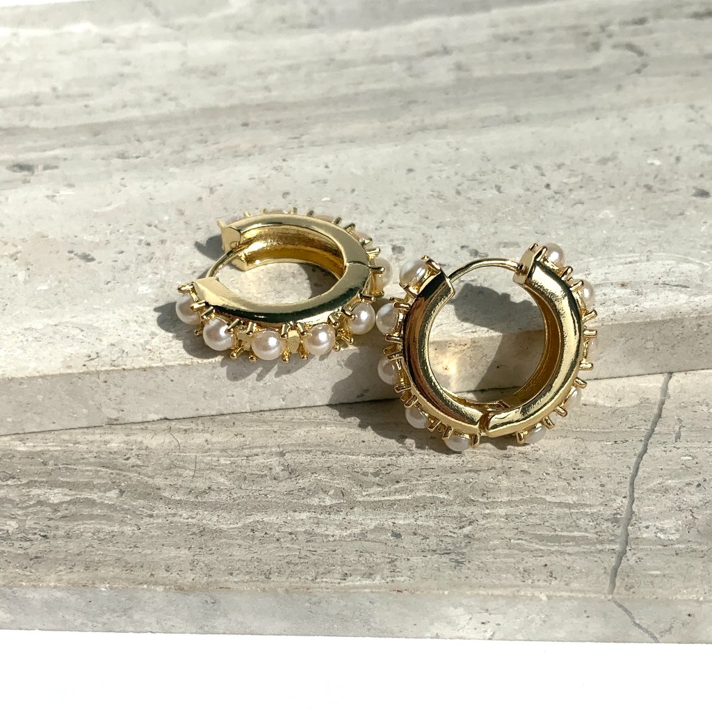 New~ Anthropologie Pearl Studded Huggie Hoop Earrings